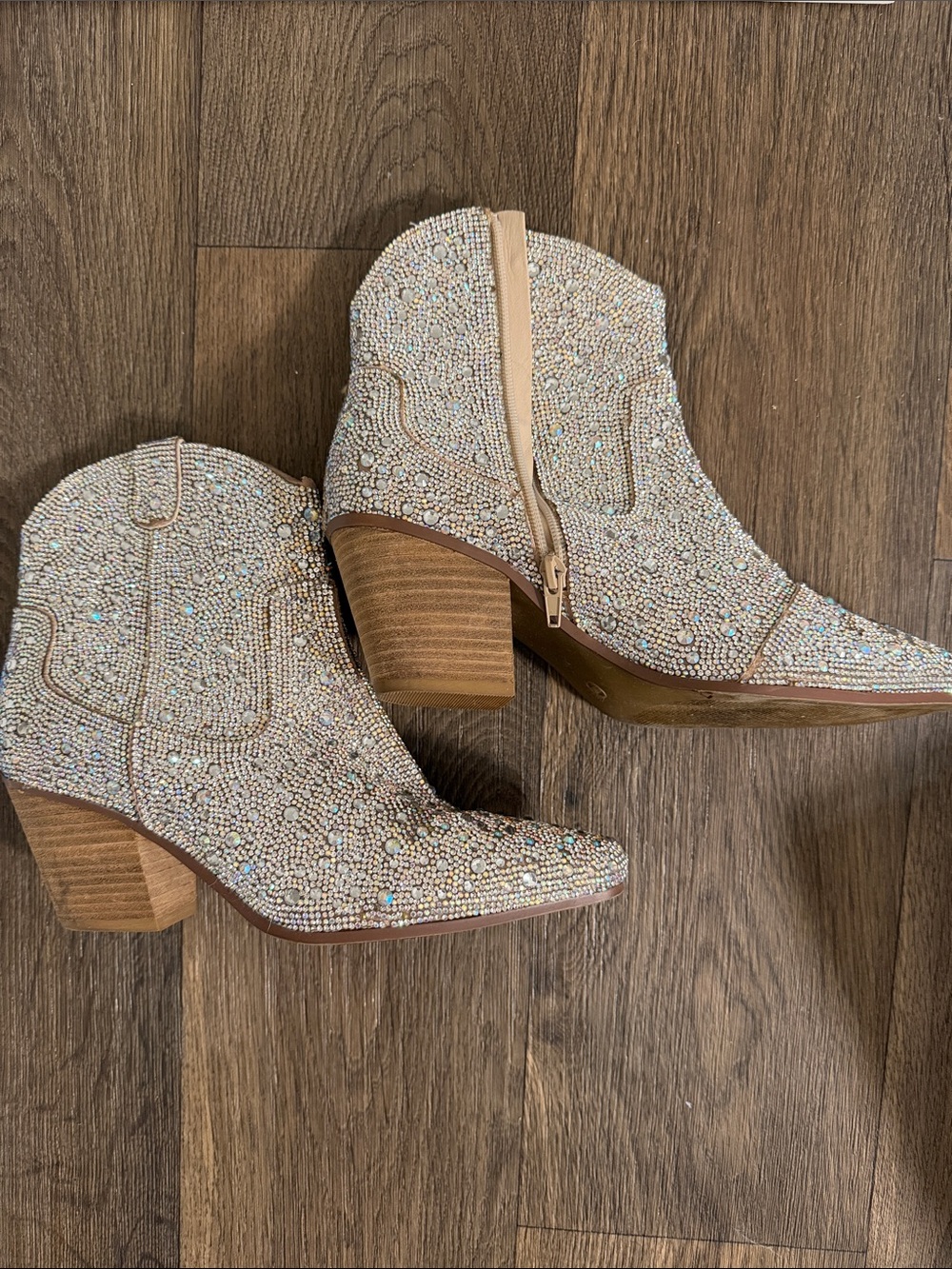 Cushionaire Crystal Embellished Beige Ankle Boots